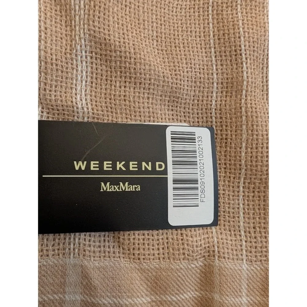 WEEKEND MaxMara Emiro Camel Plaid Stole Square Scarf Fringe Detail‎ Elegant